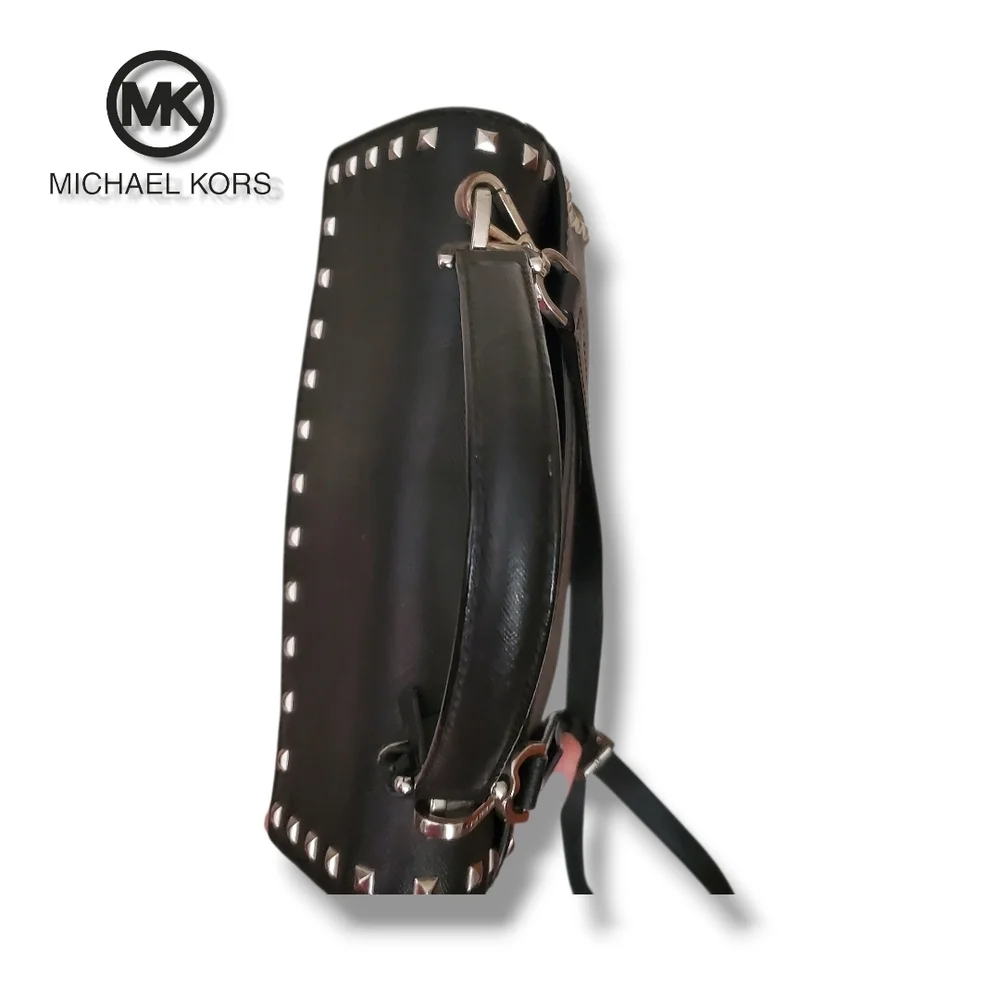 Michael KORS Black Saffiano Leather Top Handle Silver Studded Crossbody Satchel - Picture 9 of 17